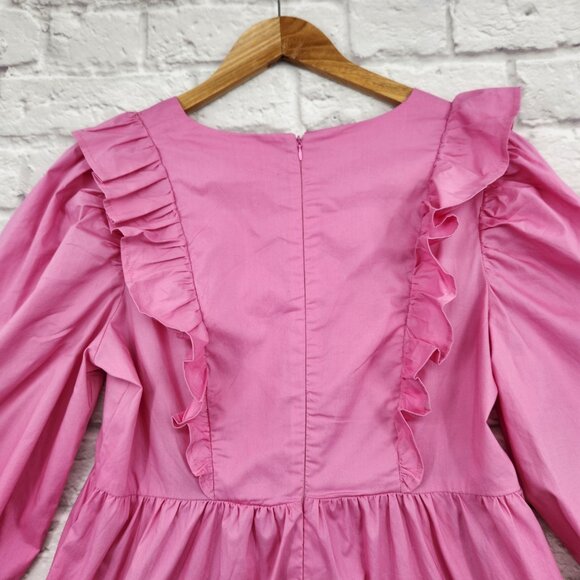 KARLIE Pink Poplin Ruffle Tier Dress Cotton Size Medium - Picture 8 of 14